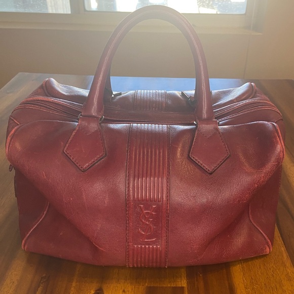 YSL Vintage Red Boston Bag Handle Handbag - Picture 1 of 13